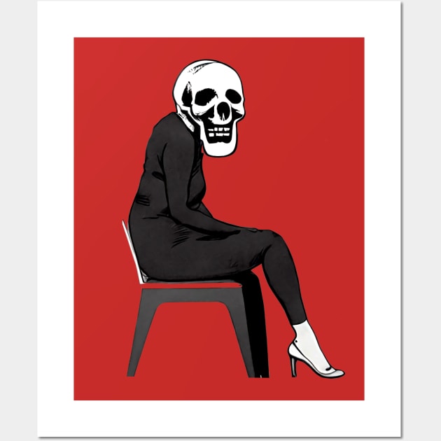 woman with skull face sitting alone abyss. skull dream platinum return. blood money Wall Art by Tiger Picasso